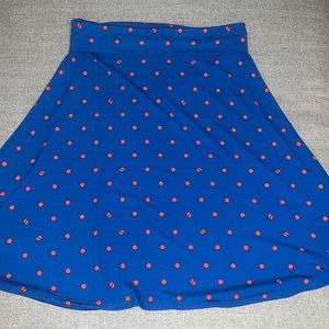 LuLaRoe XL Blue Orange Polka Dot A-Line Skirt